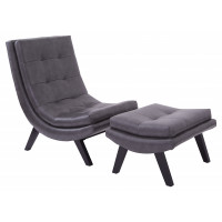 OSP Home Furnishings TSN51-PD26 Tustin Lounge Chair and Ottoman Set With Deluxe PU Pewter and Black Legs